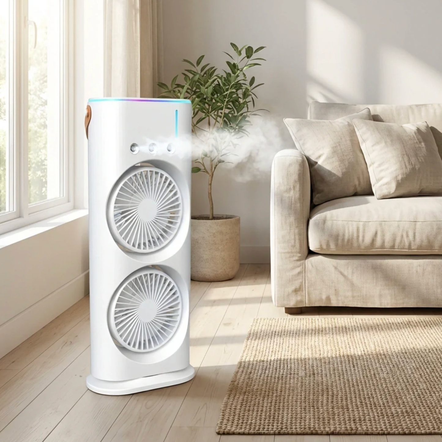 Portable Dual Fan Cooler with Mist