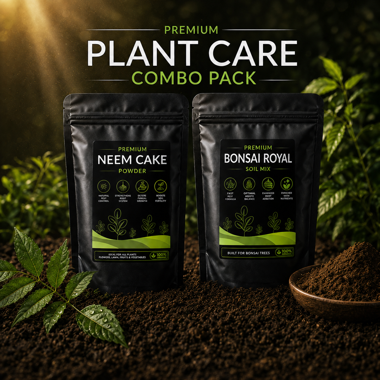 Plant Care Combo - Neem Cake Powder and Bonsai Royal Soil Mix