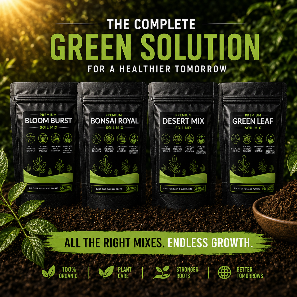 Gardening Combo - Bloom Burst Soil Mix, Bonsai Royal Soil Mix, Desert Mix Soil Mix and Green Leaf Soil Mix