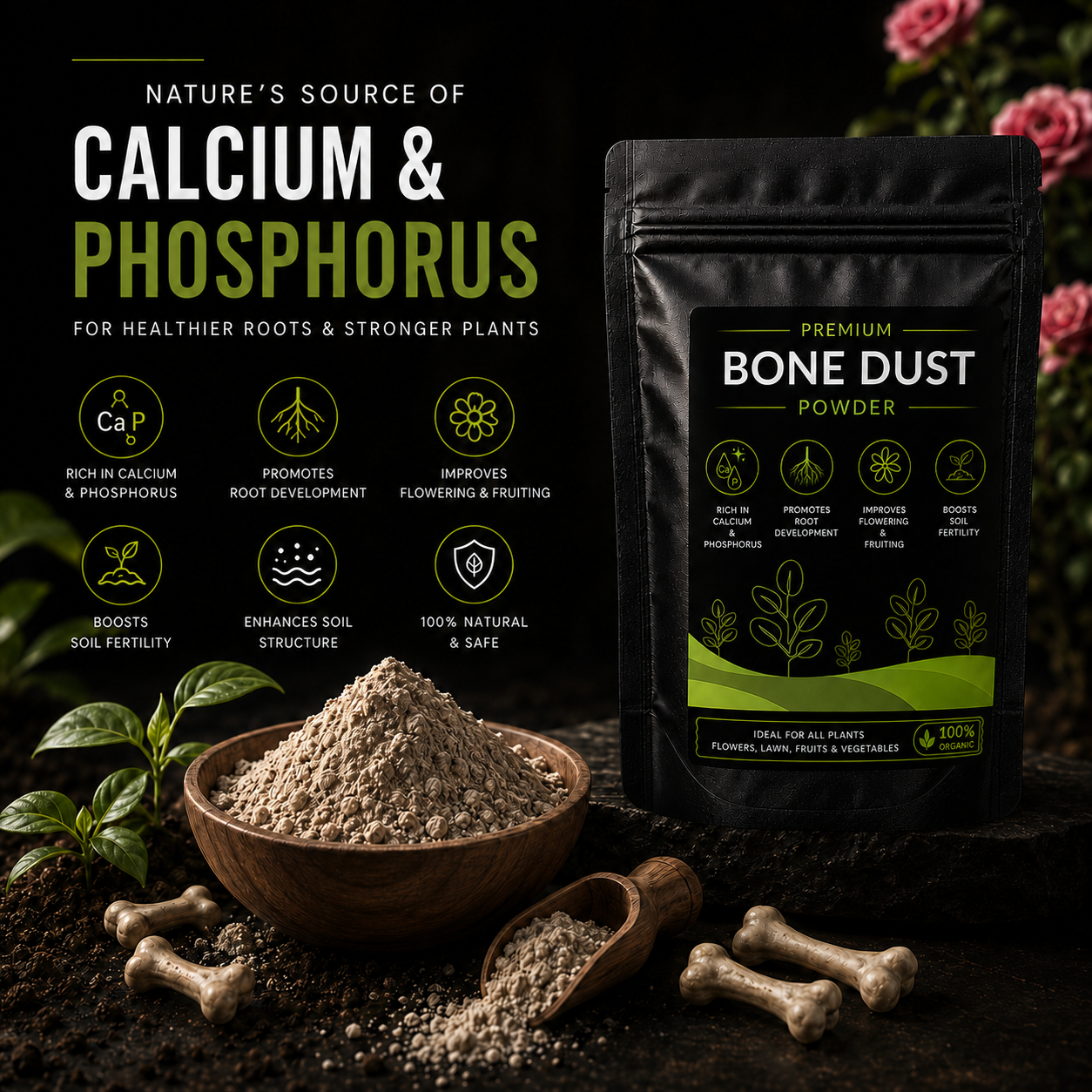 Bone Dust Powder - For Flowers, Vegetables and Fruit Plants (450 Grams)