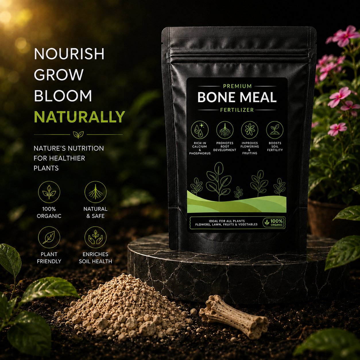 Bone Meal Fertilizer - For Flowers, Vegetables and Fruit Plants (950 Grams)