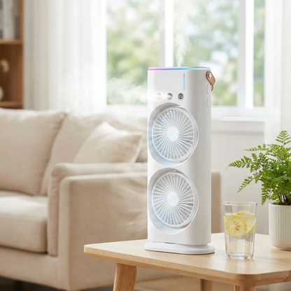 Portable Dual Fan Cooler with Mist
