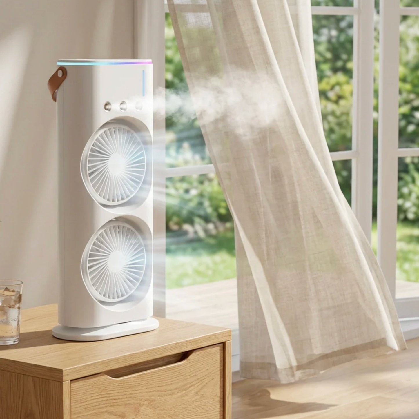 Portable Dual Fan Cooler with Mist