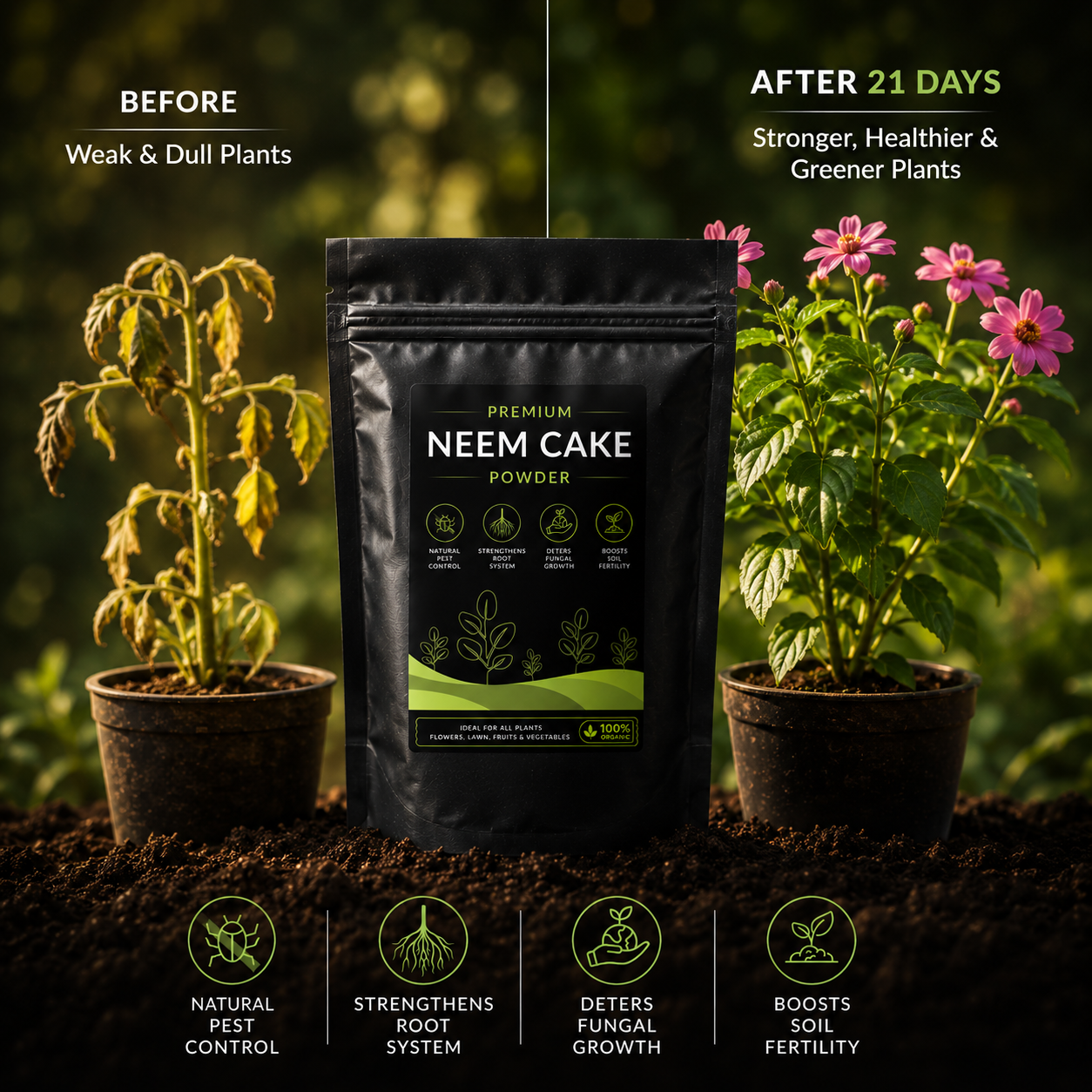 Gardening Combo - Mustard Cake, Neem Cake Powder and Vermicompost