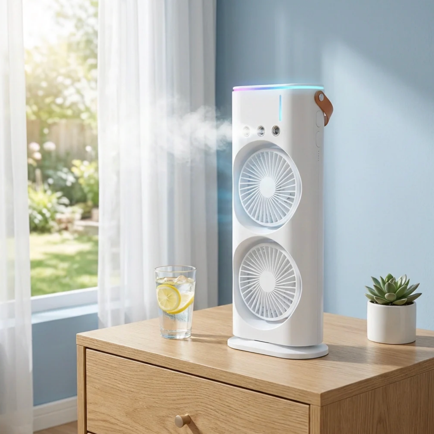 Portable Dual Fan Cooler with Mist