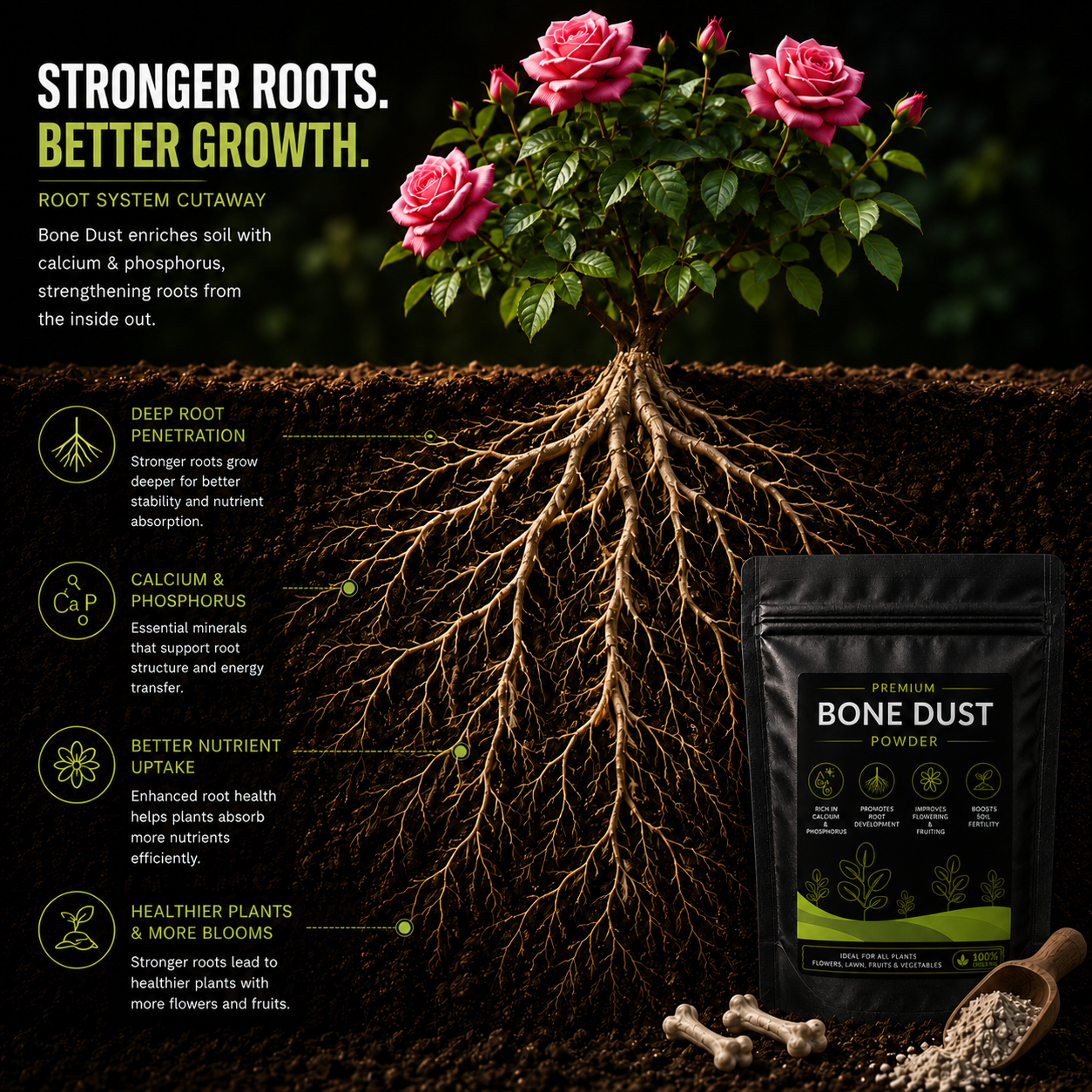 Bone Dust Powder - For Flowers, Vegetables and Fruit Plants (450 Grams)