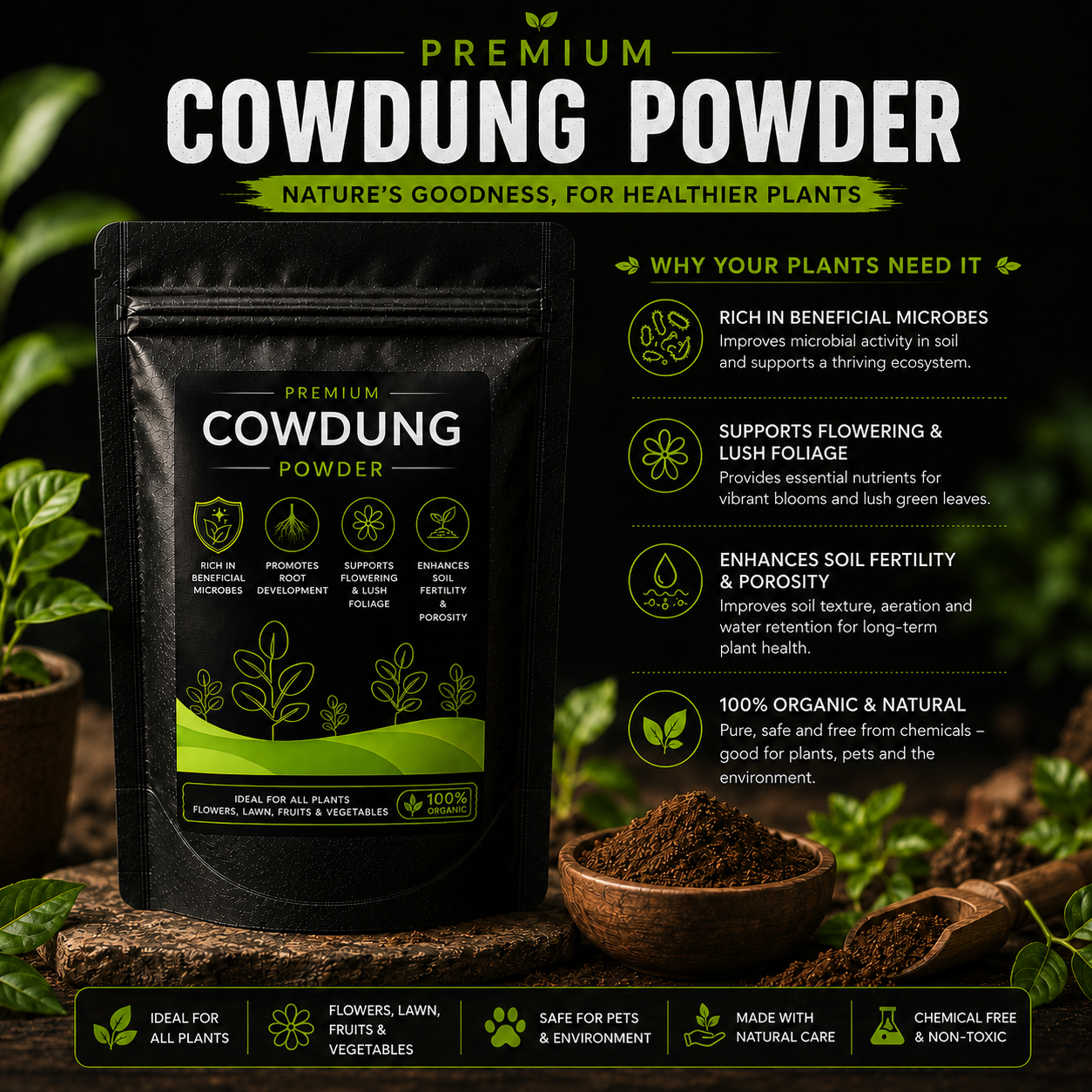Cowdung Powder - For All Plants (950 Grams)
