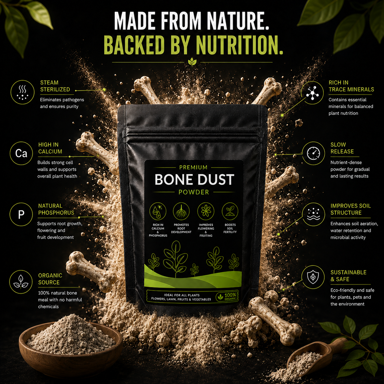 Bone Dust Powder - For Flowers, Vegetables and Fruit Plants (450 Grams)