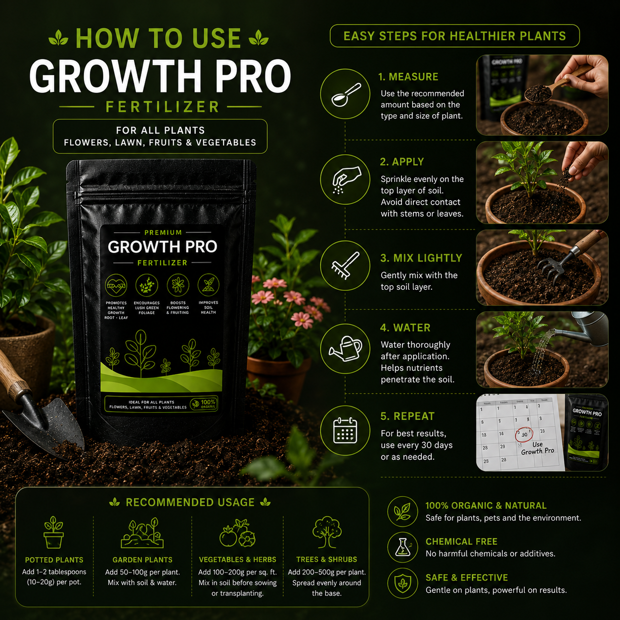Growth Pro Fertilizer - Organic For All Plants (950 Grams)