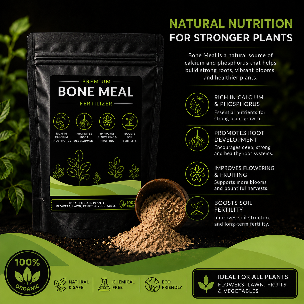 Bone Meal Fertilizer - For Flowers, Vegetables and Fruit Plants (950 Grams)