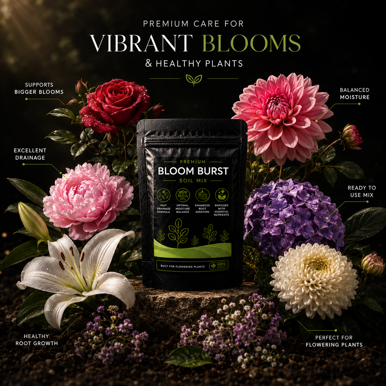 Bloom Burst Soil Mix - For Flowering Plants (1250 Grams)
